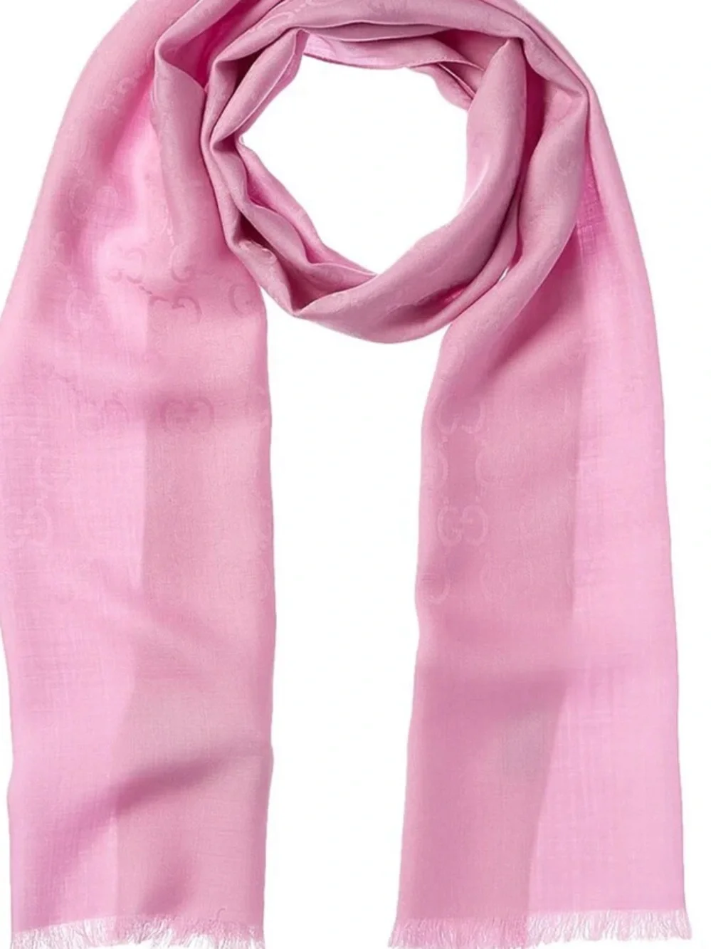 Gucci Logo Jacquard Wool and Silk blend scarf- light pink